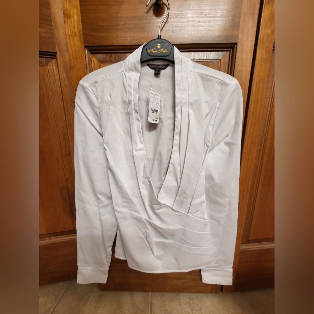 White Brooks Brothers Blouse with Draped Design